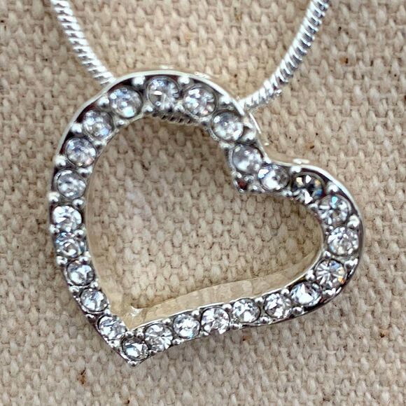 2 Heart Pendant Necklace Set made with Swarovski Crystals, Friendship Love Gift - Picture 5 of 9